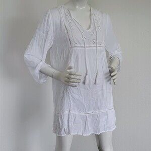 Boho Baby Doll Romantic Top Tassels Beachy White Eyelet Cottagecore Hippie Large